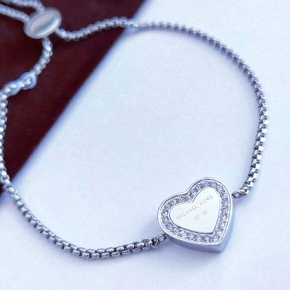 Michael Kors Stainless Steel Silver- Tone Slider Bracelet w/Crystal Accents - Picture 2 of 12